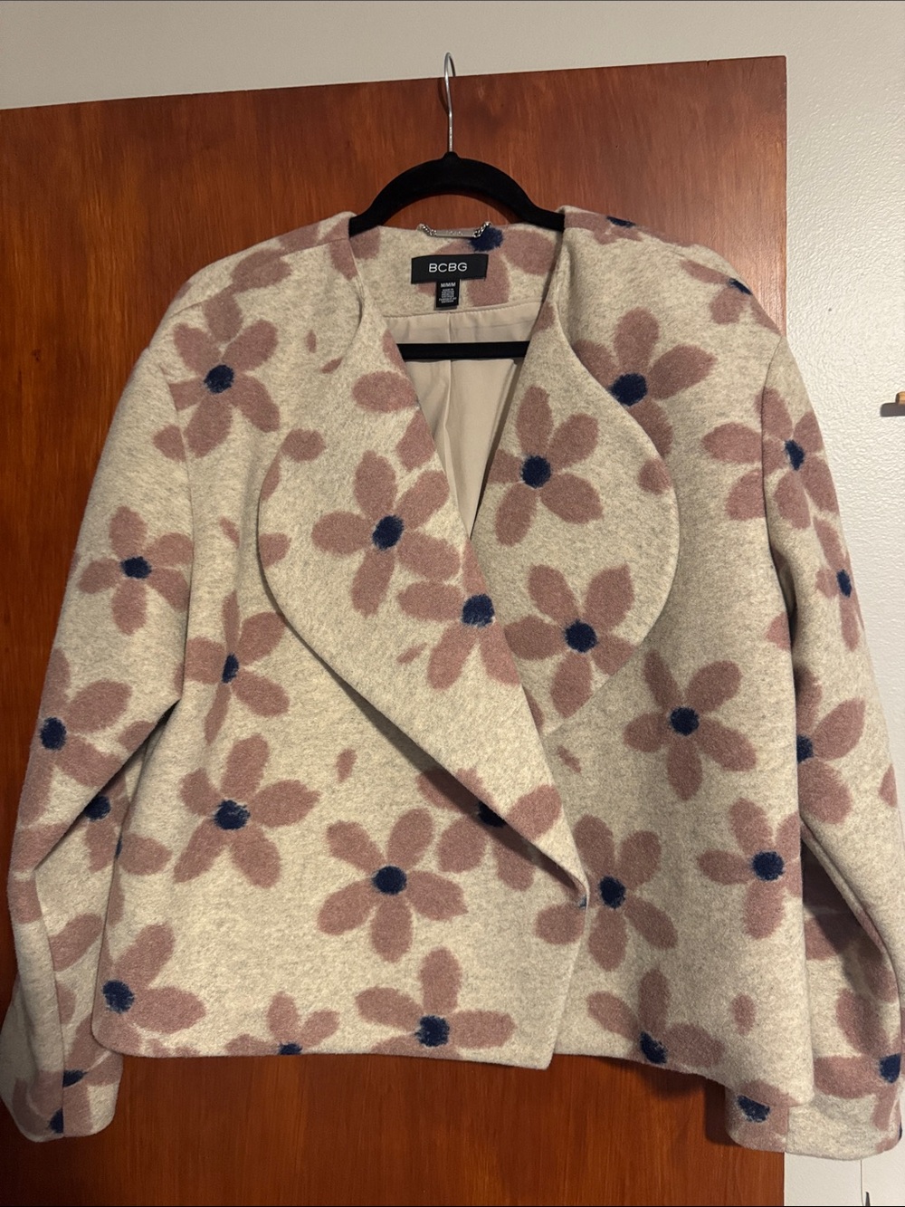 BCBG Cream Jacket with Mauve Floral and Navy Centers